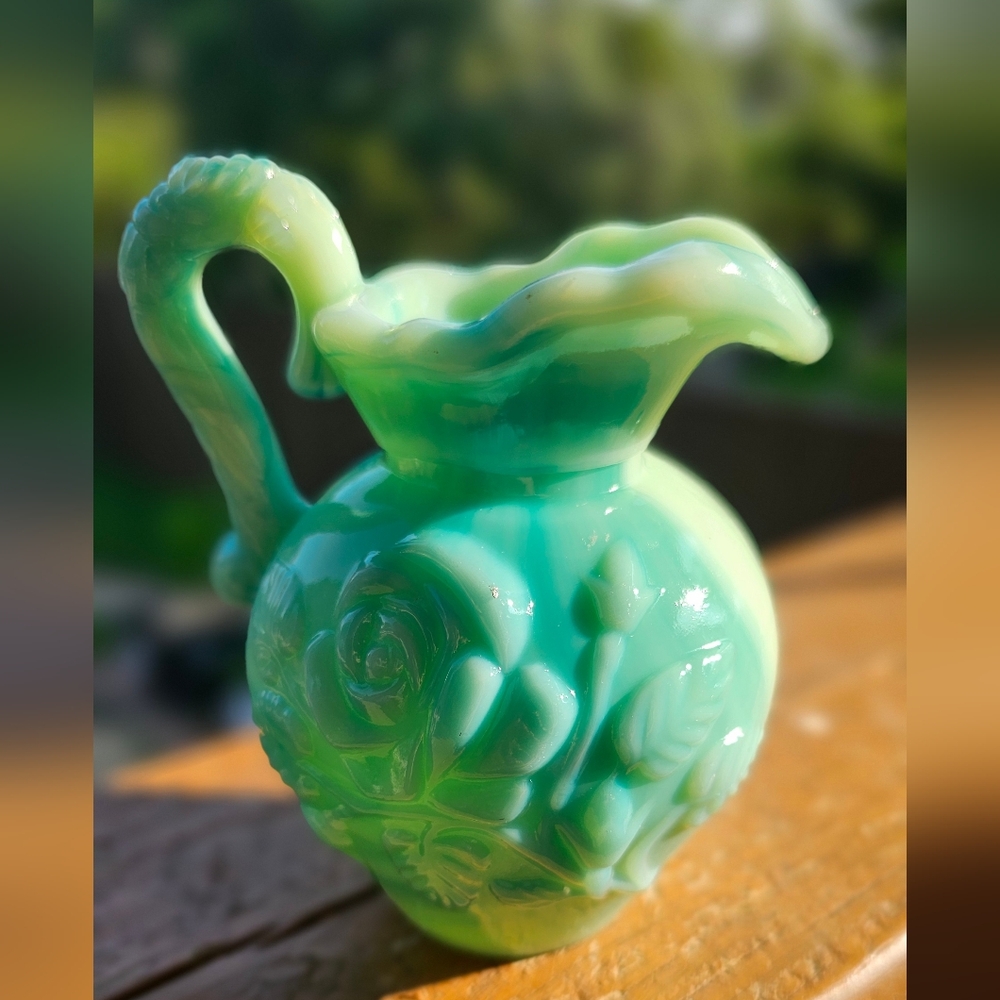 Avon Vintage 1970s Aqua Swirl Floral Rose Decanter Pitcher 4.5 Inch Tall EUC - Picture 7 of 16